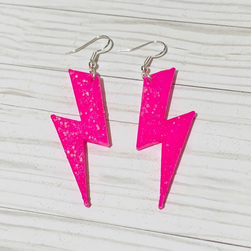 Hot Pink Lightning Bolt Earrings